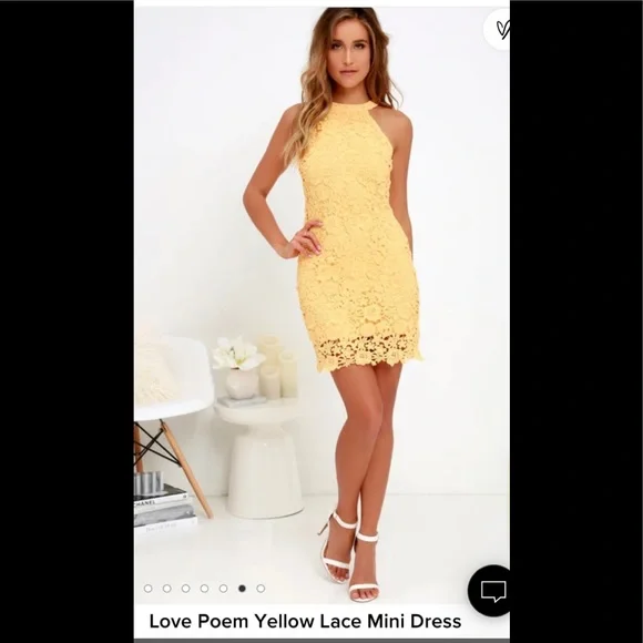 Yellow Lace Mini Dress | Womens | Small | 100% Polyester | Lulus
